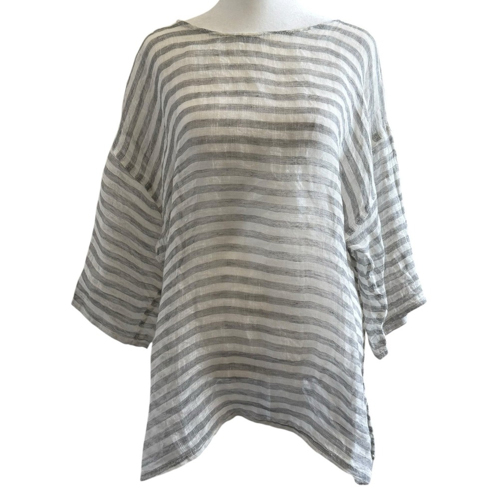 Namsar 100% Linen Striped Tunic Top Size S/M Lightweight Sheer Beach Coverup